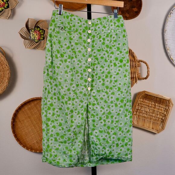 Lavande Floral Printed Buttoned Straight midi Skirt Green Womens Size 2 - Picture 5 of 13